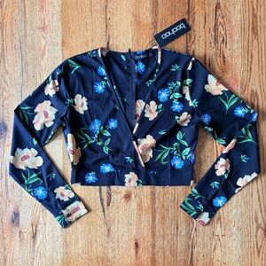 Boohoo Floral Crop Top - Black with Blue & Peach Flowers